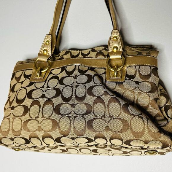 COACH Women's Brown Penelope Signature Leather Duffle Hobo Shoulder Handbag - Picture 10 of 11